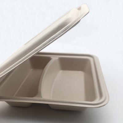 2 Compartment Ovenable Bagasse Sugar Cane Containers For Takeaway Food Box